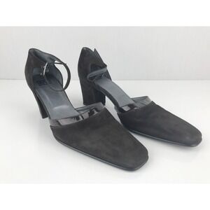 Anne Klein Brown Suede Ankle‎ Strap Square Toe Block Heel Pumps Shoes Size 7